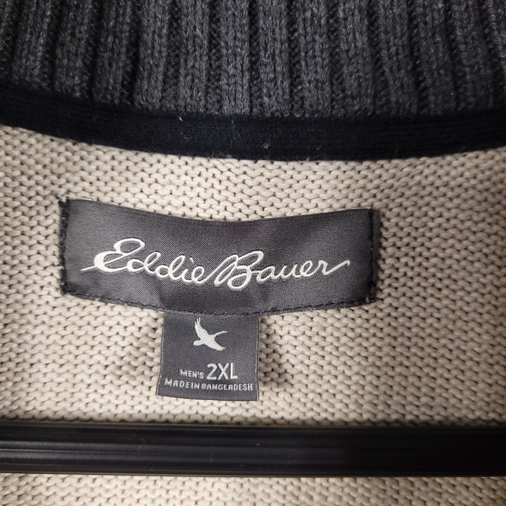 Eddie Bauer Mens 2XL Mock Neck Quarter Zip Long Sleeve Sweatshirt Cream YKK - Picture 4 of 9